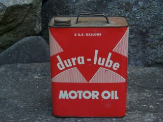 Vintage Dura - Lube Motor Oil 2 Gallon Metal Can,  Leonard,  Alma Michigan ?