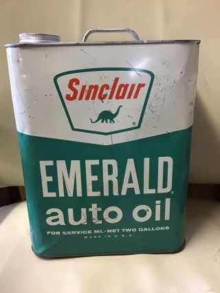 Vintage Sinclair Emerald Motor Oil Can 2 Gallon Advertising Dinosaur Dino Logo