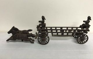 Vintage Cast Iron Horse Drawn Fire Truck (16 " Long And Weighs 2 1/2 Pounds)
