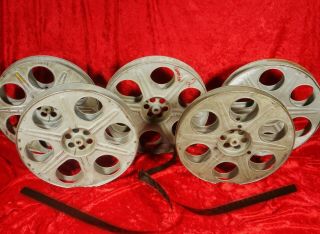 5 VINTAGE 35MM 2000 FT.  14.  5 INCH METAL MOVIE THEATER FILM REELS MADE IN USA 2