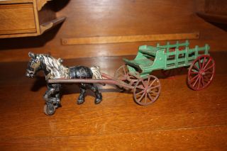 Antique Cast Iron Toy Horse Drawn Stake Wagon Kenton Hubley