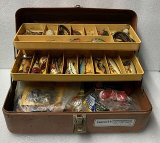 Vintage Old Pal Woodstream Metal Tackle Box With Tray,  Lures & More