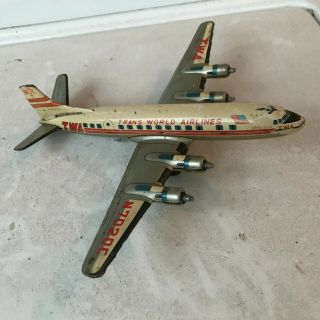 Vintage Yonezawa Twa Dc - 7c Seven Seas Tin Litho Friction N7020c Airplane Toy