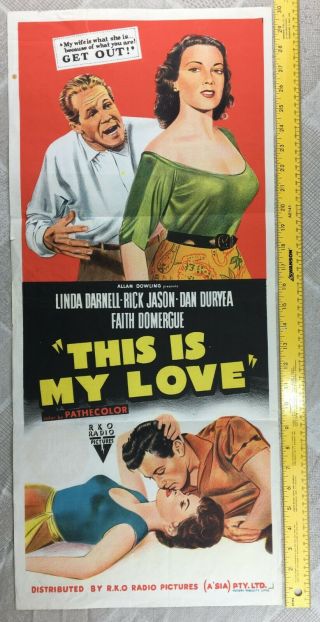 Insert Poster 1954 This Is My Love Vintage Linda Darnell,  Rick Jason