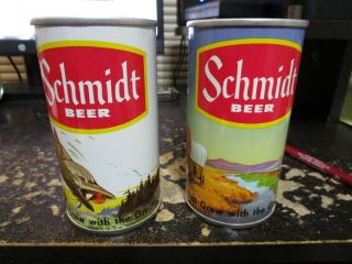 2 Diff.  Schmidt Yellow Band Ss 12 Oz.  Pull Tab Beer Cans Fan Tab Schmidt Brg.  Co