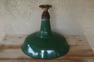 Vintage Benjamin Green Porcelain Enamel Light,  18” Gas Station Industrial Barn