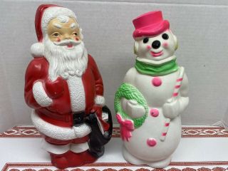Vintage 1968 Empire Christmas Blow Molds Santa Claus And Pink Snowman 13”