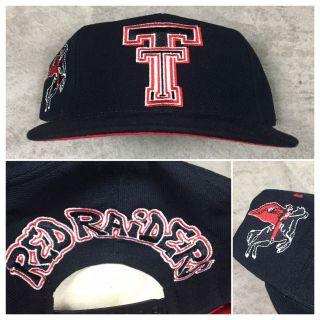 90s Vtg Texas Tech Red Raiders Snapback Hat Graffiti Top Of The World Side Logo