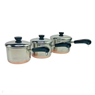 Set Of 3 Vintage Revere Ware Copper Bottom Sauce Pans W/ Lids 1.  5qt / 2 Qt/ 3 Qt
