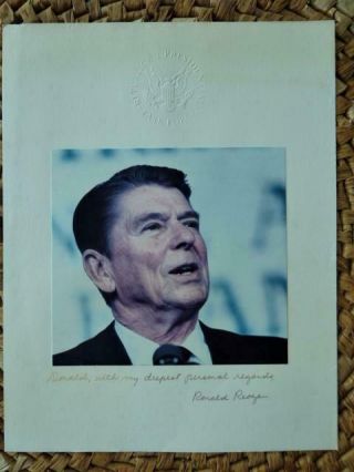Ronald Reagan Vtg 80s Signed Republican Presidential Task Force Photo 5.  5 " X 6 "