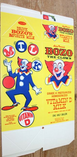 Bozo World Famous The Clown Milk Container Capital Records Larry Harmon Carton