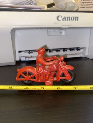 Vintage Red Cast Iron Hubley? Toy Motorcycle With Rider
