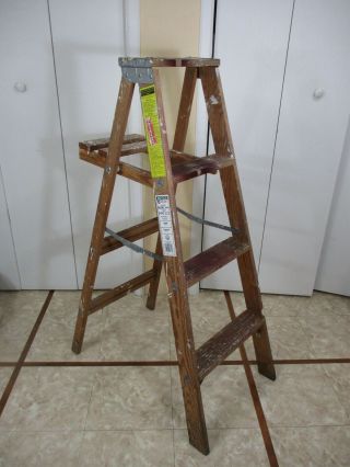 Vintage Rustic Distressed Painters Wooden Ladder W/ Side Tray Plant Stand 45.  5 "