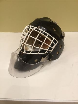 Vintage Ice Hockey Goalie Helmet W/bauer Gtp Throat Protector Black Koho?