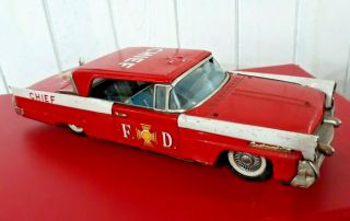 Toy Car Bandai Chief Fire Dept.  Lincoln Continental Tin Friction Car Japan