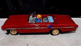 Vintage Tinplate Friction American Convertible Car Wt Fold - Down Roof,  China.