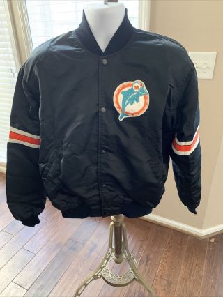 Vintage Miami Dolphins Jacket Adult L Black Football Satin Proline Starter Coat