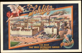 Schlitz Brewery Scene Postcard Milwaukee Wi 1936 El Paso Tx Distrb Radio Contest