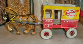 Vintage Mar Toytown Dairy Milk And Cream Tin Horse Draw Cart 1930 