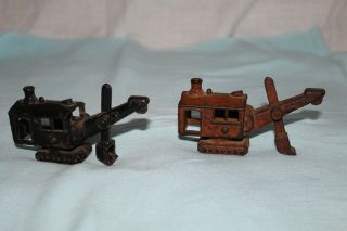 2 Vintage Hubley? Cast Iron Steam Shovels Toys 4 1/2 "