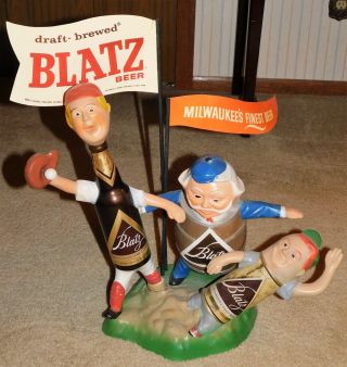 Wood BASEBALL For Catchers Mitt On BLATZ BALL PLAYERS Statue SAFE AT HOME Sign 2