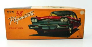 Vintage 1958 Plymouth Bandi (japan) Friction Tin Toy Car – Box Only