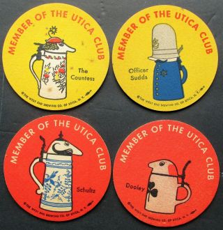 Set Of 4 Member Of The Utica Club Beer Coaster Mat West End Brewing Co Utica Ny