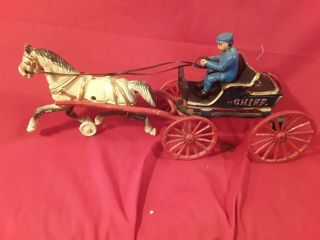 Vintage Police Department Chief Cast Iron Horse Drawn Wagon Toy