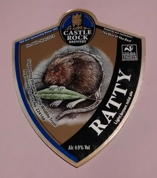 Castle Rock Brewery Ratty Ale Beer Pump Handle Clip Badge 4.  0 Wind In Willows