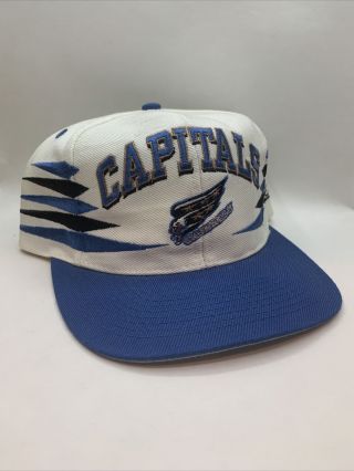 Vintage 90s Washington Capitals Diamond Spike Logo Athletic Snapback Hat Cap Vtg