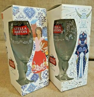 2 Stella Artois Limited Edition Glasses Chalice India & Mexico Water.  Org 2018