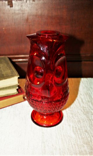 Vintage Viking Art Glass Ruby Red Owl Glimmer Fairy Tea Candle Lamp Retro