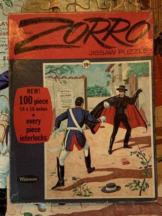 Vintage Walt Disney’s Zorro 100 Piece Jigsaw Puzzle Whitman Complete