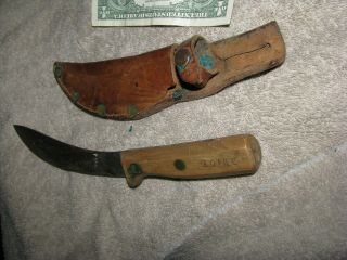 Vintage Antique Old File Curved Butcher Knife Wood Handle