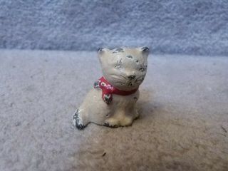 Htf Antique Hubley Cast Iron White Cat Kitten W/ Red Bow Paperweight 1.  5 " Tall