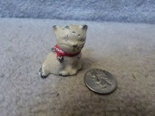 HTF ANTIQUE Hubley Cast Iron White Cat Kitten w/ Red Bow Paperweight 1.  5 