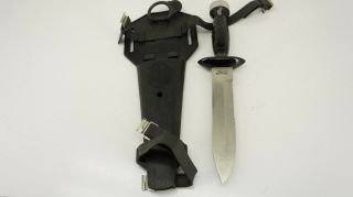 Perfect Aqua Lung Divers Knife W/sheath 7.  25” Blade /12.  5” Overall Vintage Black