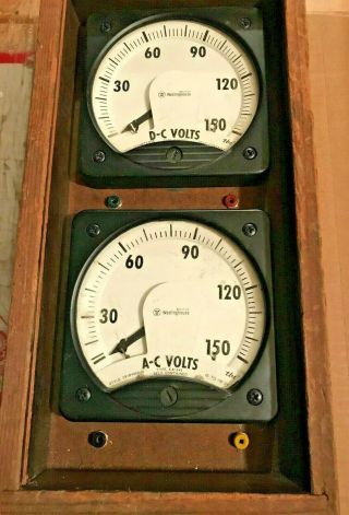 Vintage Westinghouse Model Ka - 241 Ac & Dc Volt Meters Mounted In A Wood Case