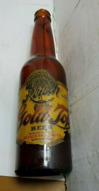 12oz Irtp Golden Top Beer Bottle Label By Reisch Brew Co Springfield Ill