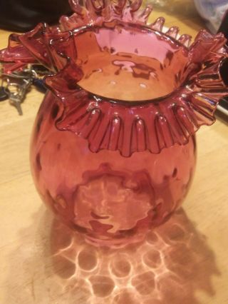 Vintage Fenton Cranberry Reverse Thumbprint Lamp Shade Globe