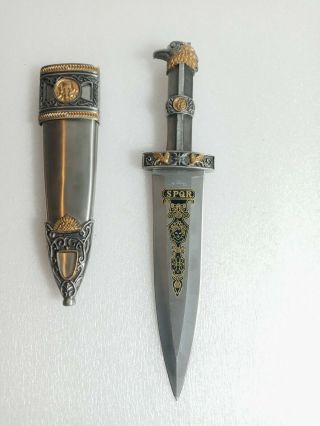 12 1/2 Inch Roman Spqr Dagger With Ornate Metal Handle And Sheath,  Historical