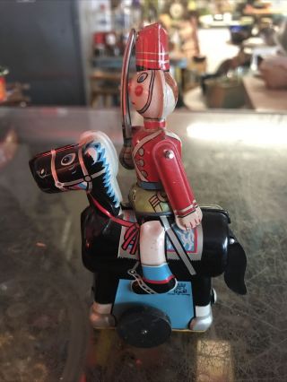 Rare Vintage 1960 T.  P.  S Soldier On Horse Windup Tin Toy