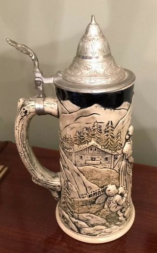Vintage German Beer Stein With Metal Lid Overall 10”h X 4”w Made In Germany
