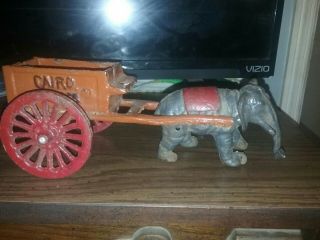 Vintage Cast Iron Elephant Pulling Cairo Express Wagon Toy