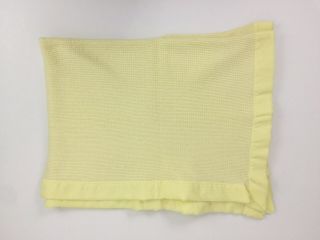 Vintage Baby Morgan Yellow Acrylic Thermal Waffle Weave Blanket Nylon Binding
