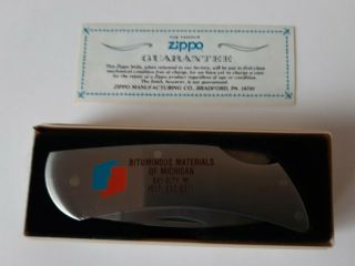 Vintage Zippo Pocket Knife,  With Box And Paperwork,  Zippo Guarantee
