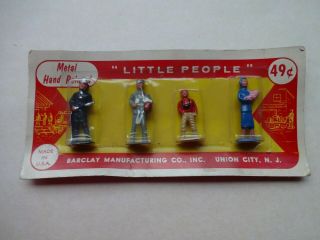 Vintage Barclay Metal Hand Painted Little People Carded Set Fireman Postman