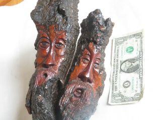 Tree Wizard Wood Spirit Carving Knot Head Forest Hobbit Hand Carved Face Art Vtg