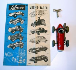 Vintage Schuco Red Micro Racer 1040 Us Zone Germany W/ Key,  Brochure Euc