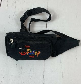 Vintage Walt Disney World Fanny Pack Shoulder Bag Black Mickey Mouse